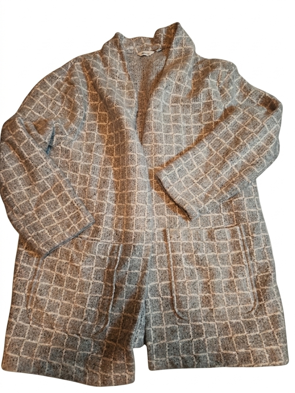 Reitmans Gray & Taupe Grid Open-Front Coatigan